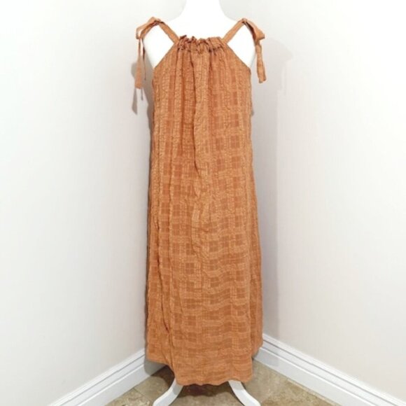 By Together Maxi Sun Dress Tie Shoulder Straps Terracotta Crinkle Fabric Size S - Picture 4 of 6